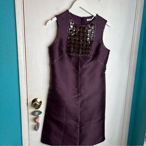 Leon max silk deep purple sheet dress chest details